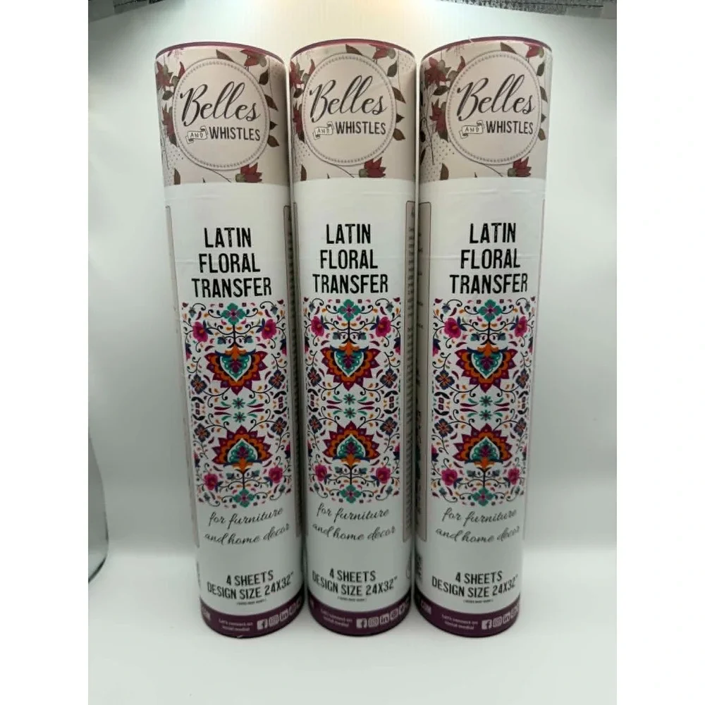 Belles & Whistles Latin Floral Transfer Lot of 3 Retired Pattern NEW Dixie Belle